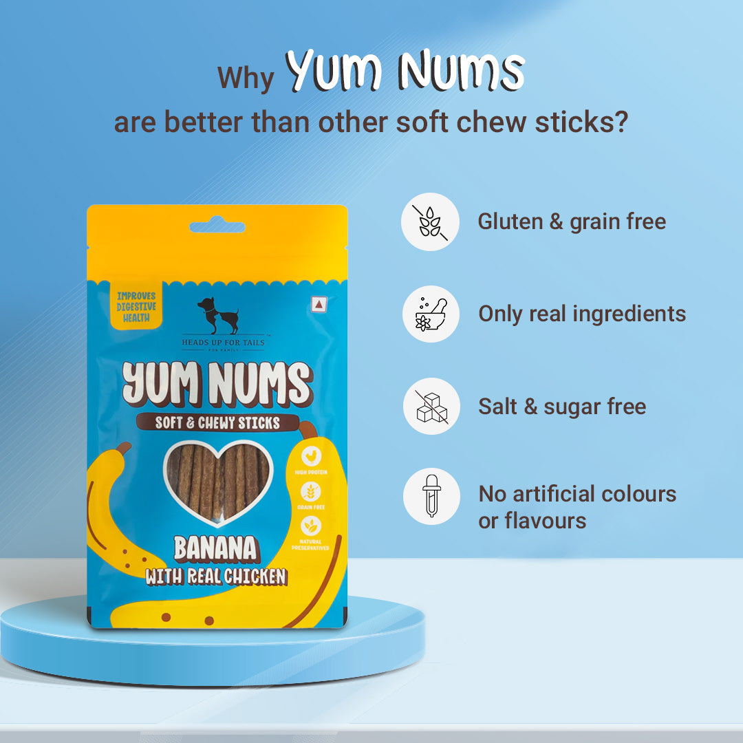 HUFT Yum Nums Soft & Chewy Sticks Banana with Real Chicken Treat For Dogs - 75g - Heads Up For Tails