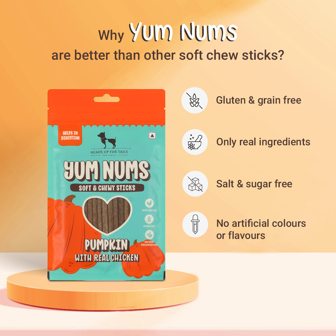HUFT Yum Nums Soft & Chewy Sticks Pumpkin with Real Chicken Treat For Dogs - 75g - Heads Up For Tails