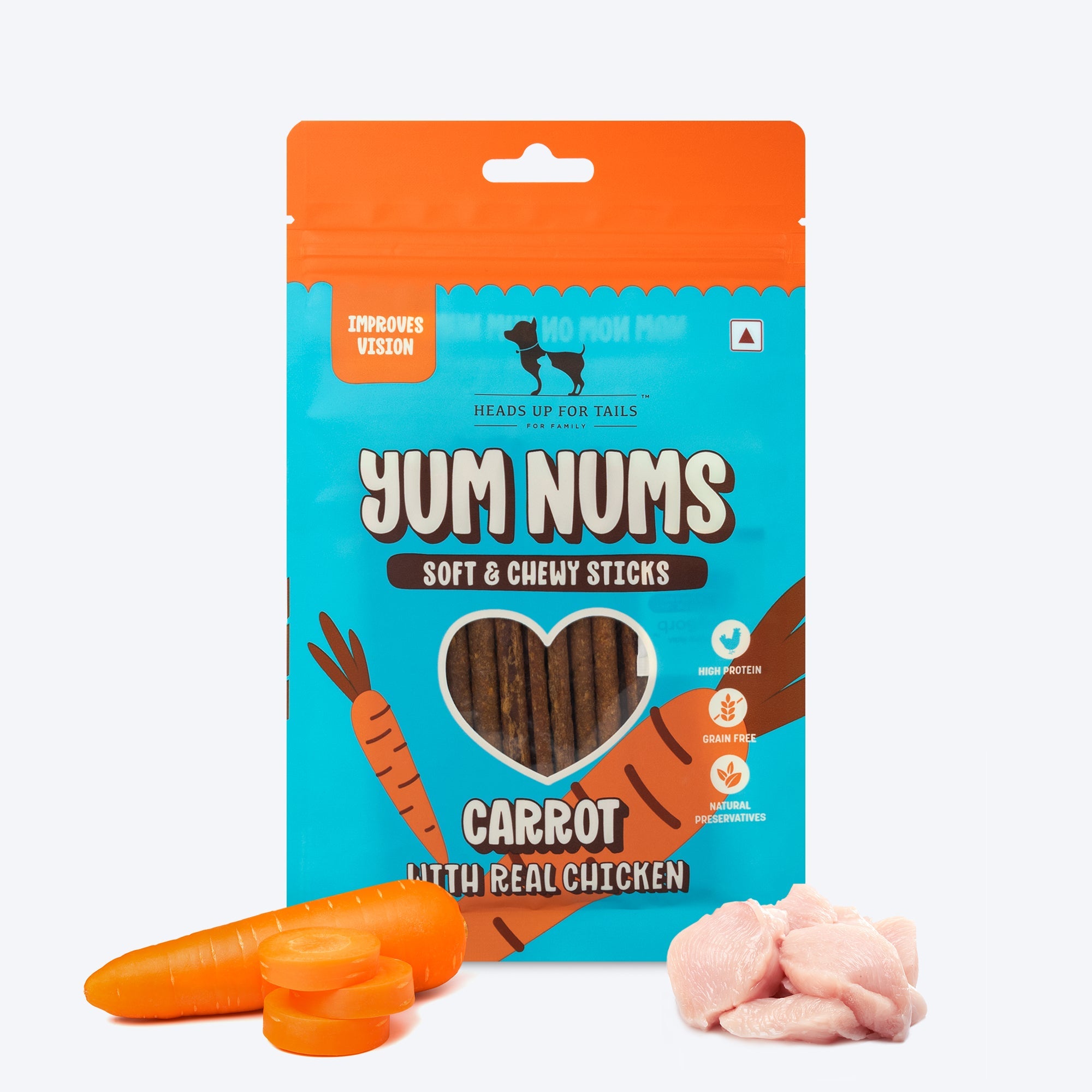 HUFT Yum Nums Soft & Chewy Sticks Carrot With Real Chicken Treat For Dogs - 75 g - Heads Up For Tails