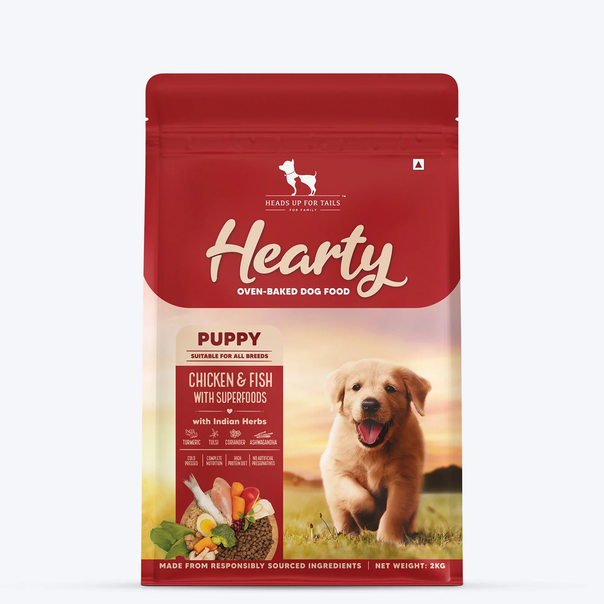 Hearty Oven-Baked Dry Food For Puppies With Chicken, Fish & Indian Herbs - All Breed 2Kilograms
