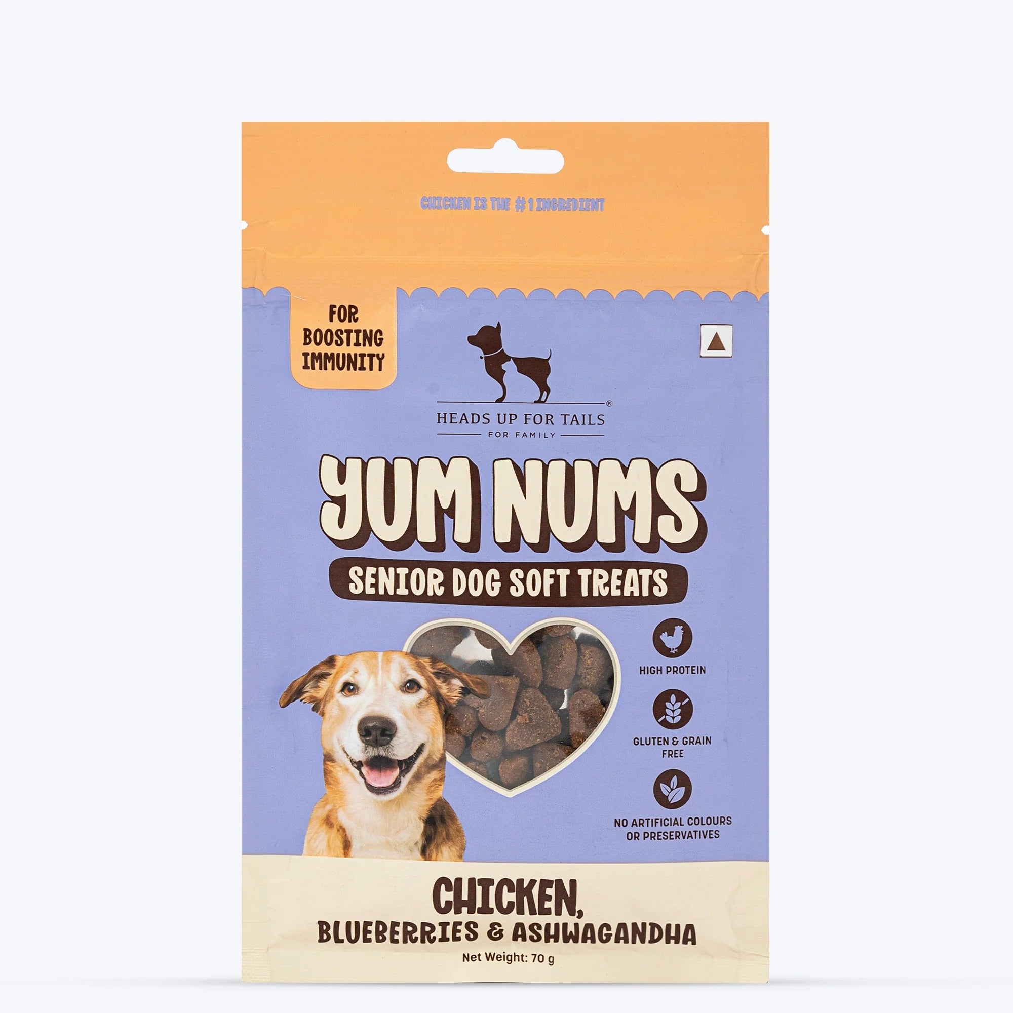 HUFT Yum Nums Senior Dog Treats Soft & Chewy Sticks Blueberries & Ashwagandha With Chicken - 70 gm