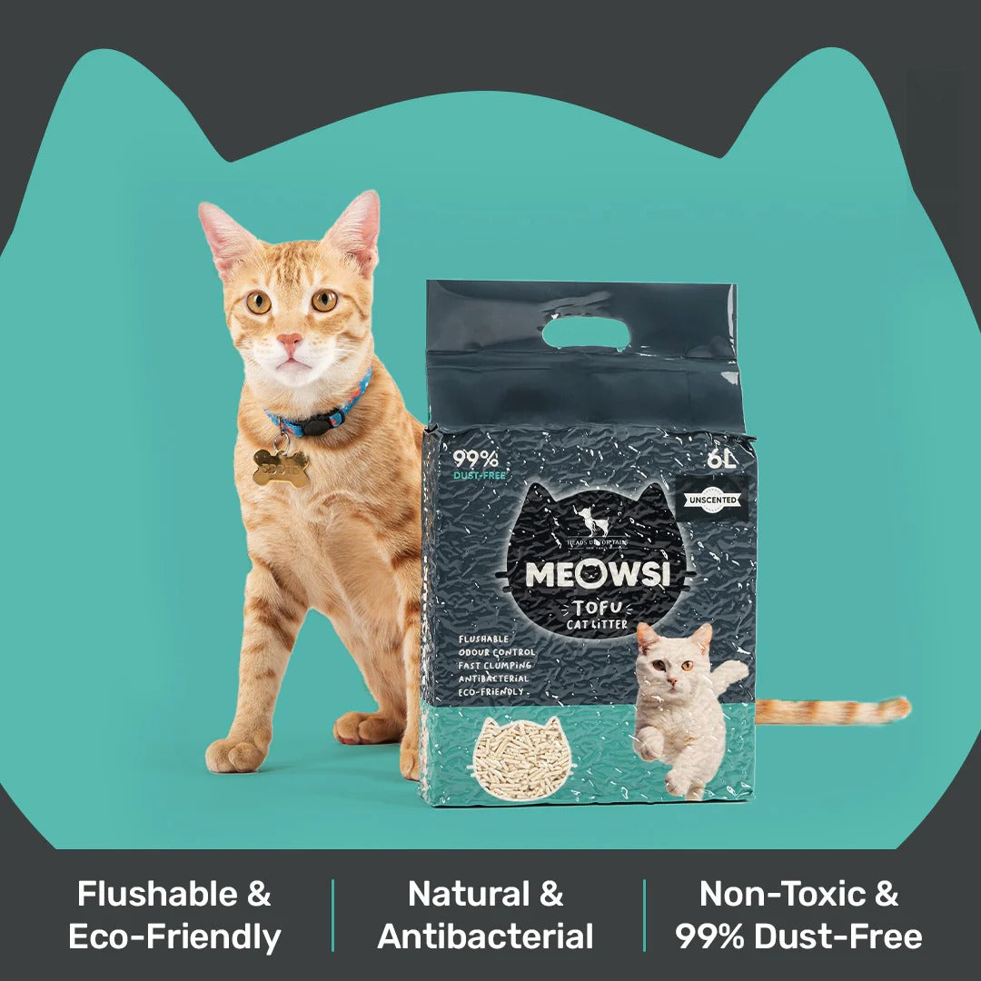Meowsi by HUFT Tofu Cat Litter - Unscented - 6 Ltr