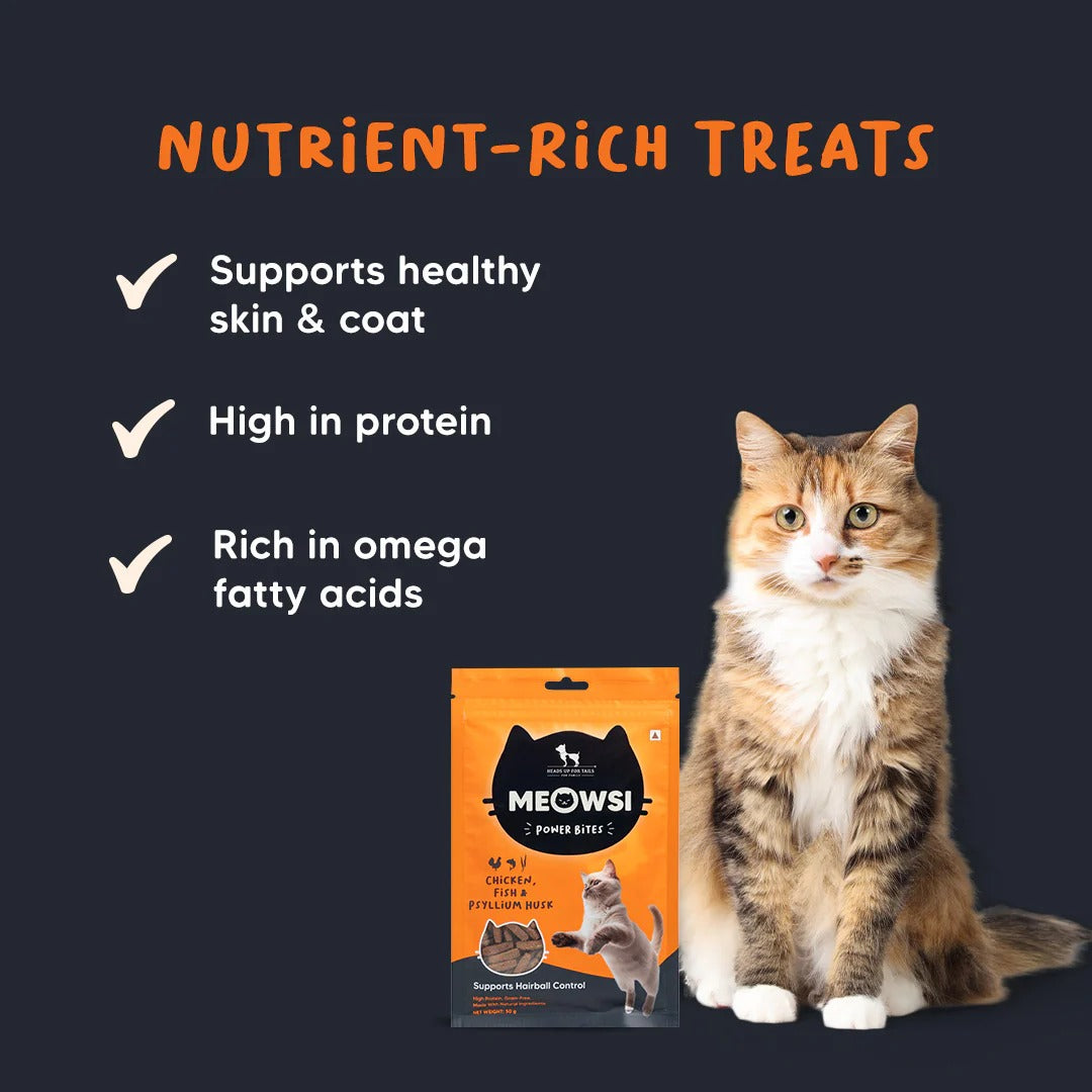 Meowsi by HUFT Chicken, Fish & Psyllium Husk Power Bites Cat Treats - 50 gm