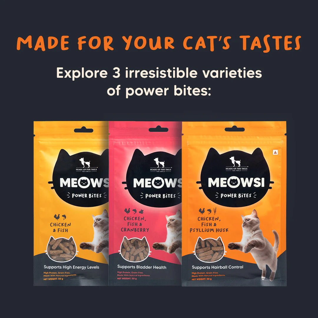 Meowsi by HUFT Chicken, Fish & Psyllium Husk Power Bites Cat Treats - 50 gm