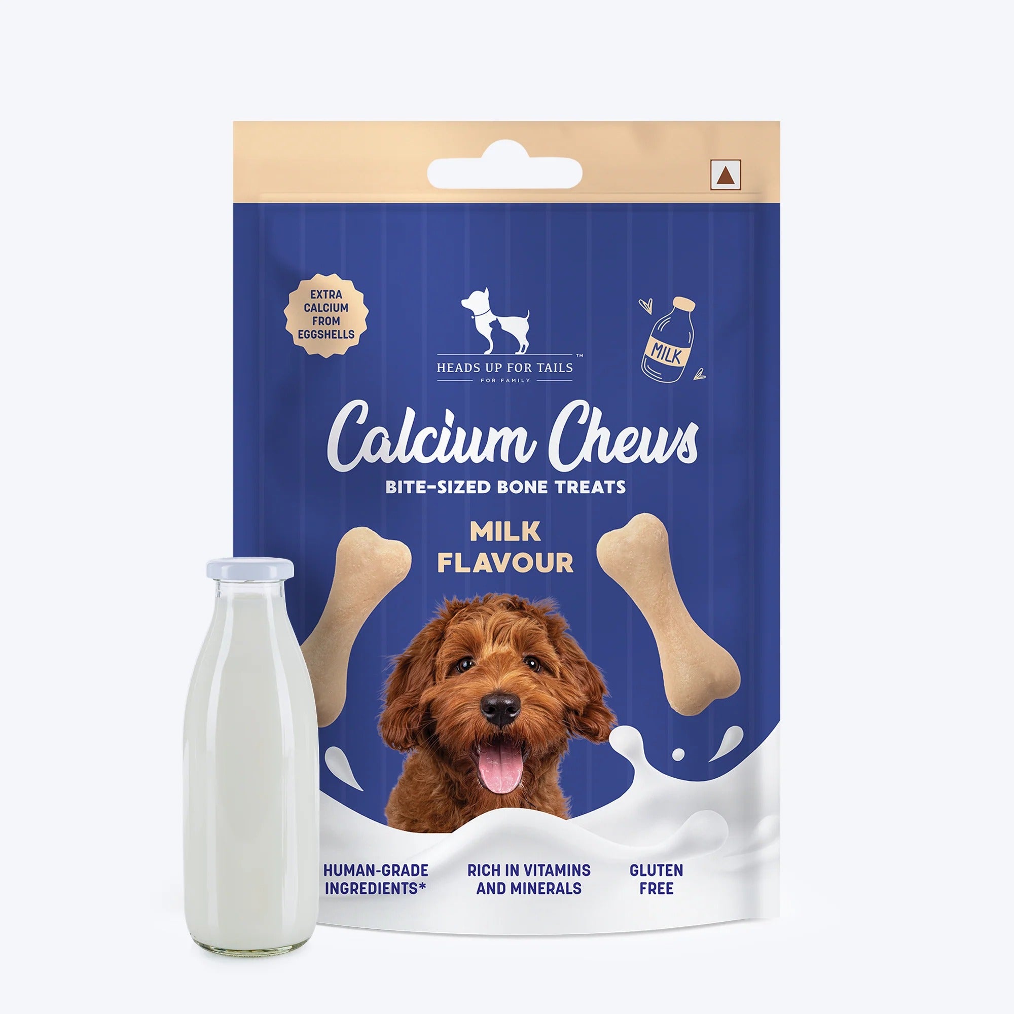 HUFT Calcium Chews Bite-Sized Bone Treats For Dog - Milk Flavour - 200 gm