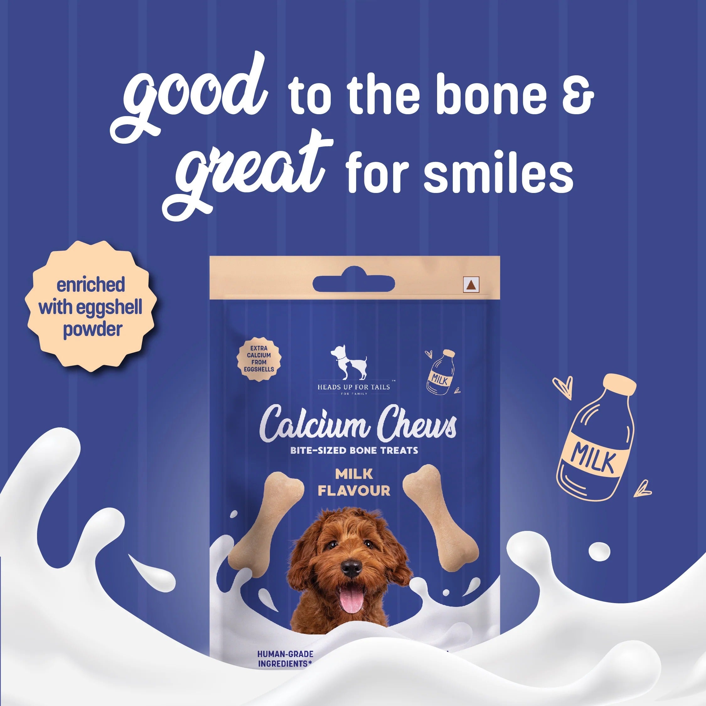HUFT Calcium Chews Bite-Sized Bone Treats For Dog - Milk Flavour - 200 gm