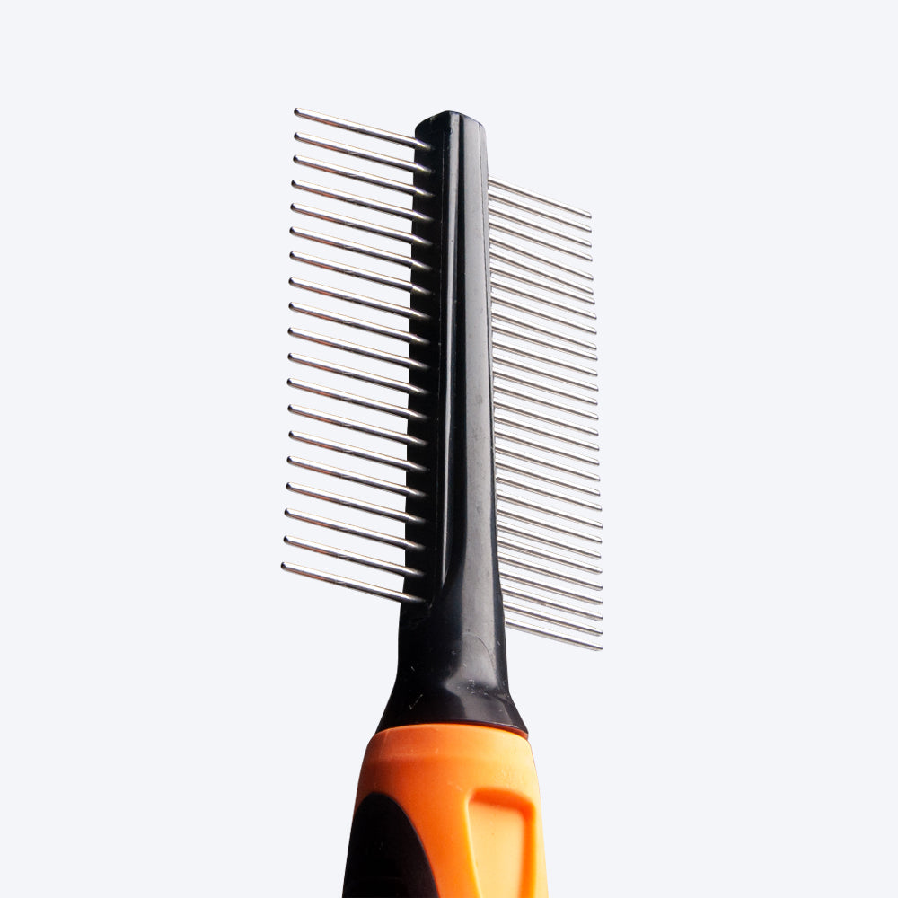HUFT Double Sided Steel Comb for Cats & Dogs - Orange - Heads Up For Tails