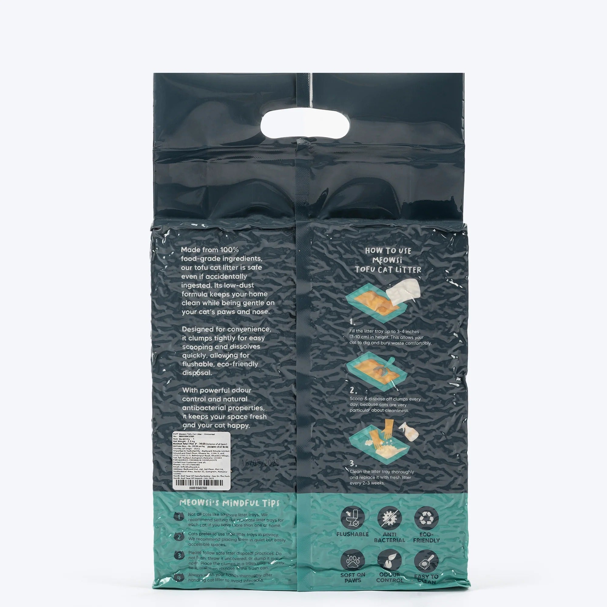 Meowsi by HUFT Tofu Cat Litter - Unscented - 6 Ltr