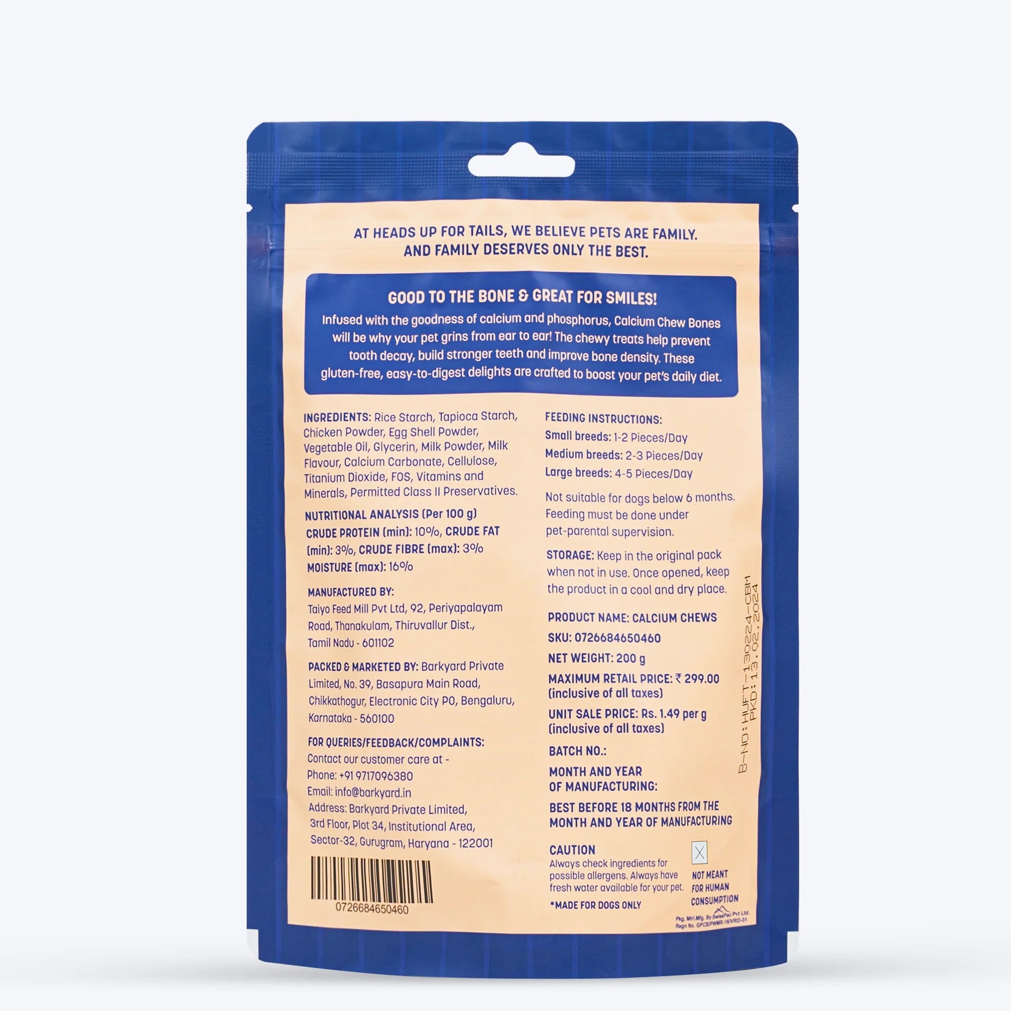 HUFT Calcium Chews Bite-Sized Bone Treats For Dog - Milk Flavour - 200 gm