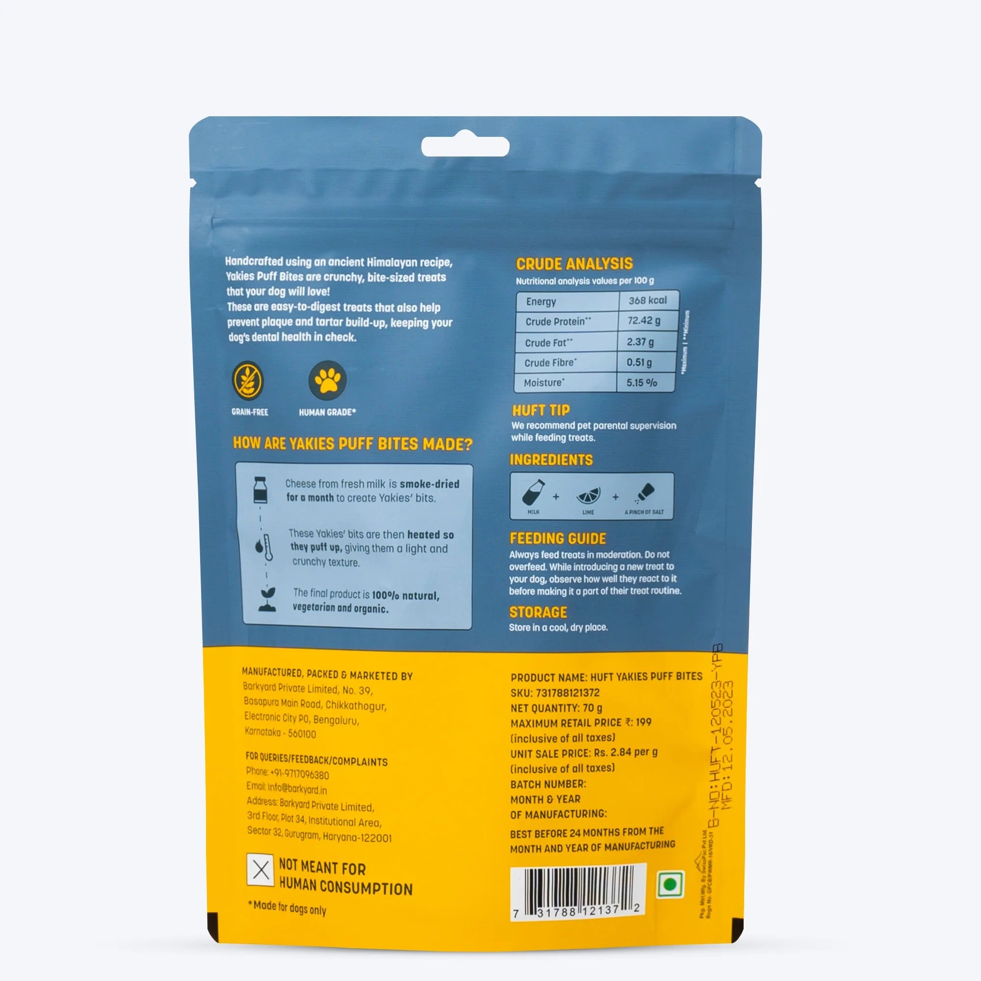 مكافآت الكلاب "هافت ياكيز باف بايتس" الطبيعية 100% والخالية من الغلوتين - 70 غرام