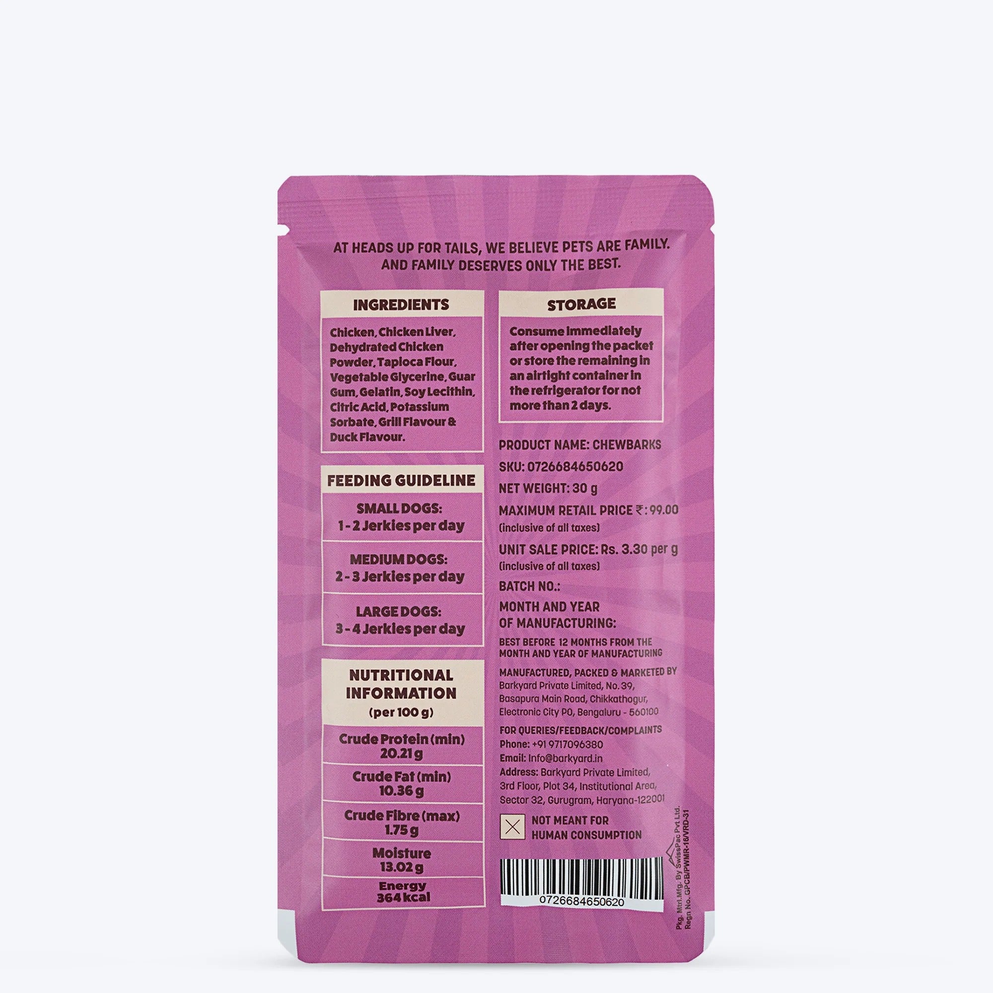 HUFT Chewbarks Dog Soft Chew Strips Treats - Grilled Duck - 30gm