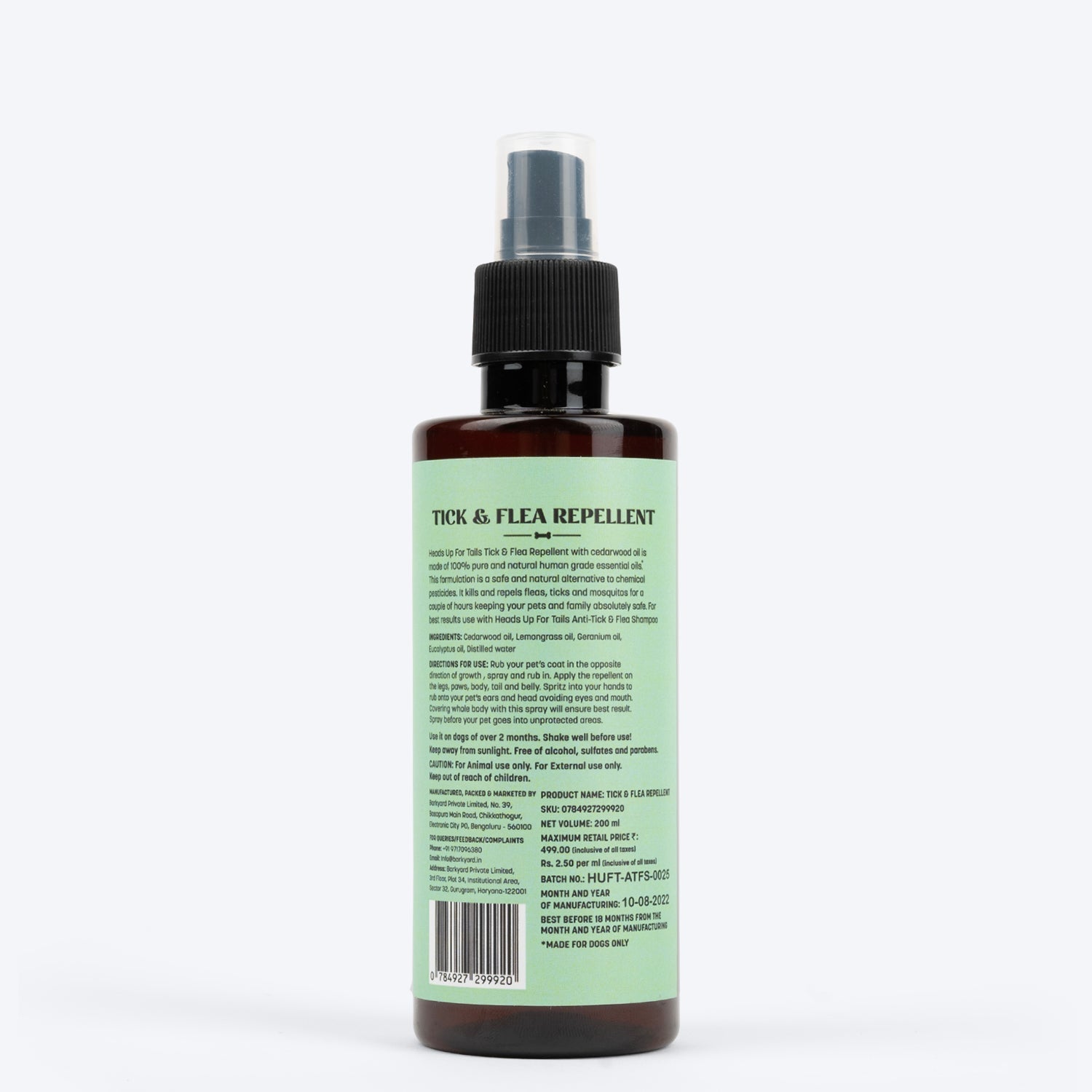 HUFT Organic Anti-Tick and Flea Spray for Dogs - 200 ml - Heads Up For Tails