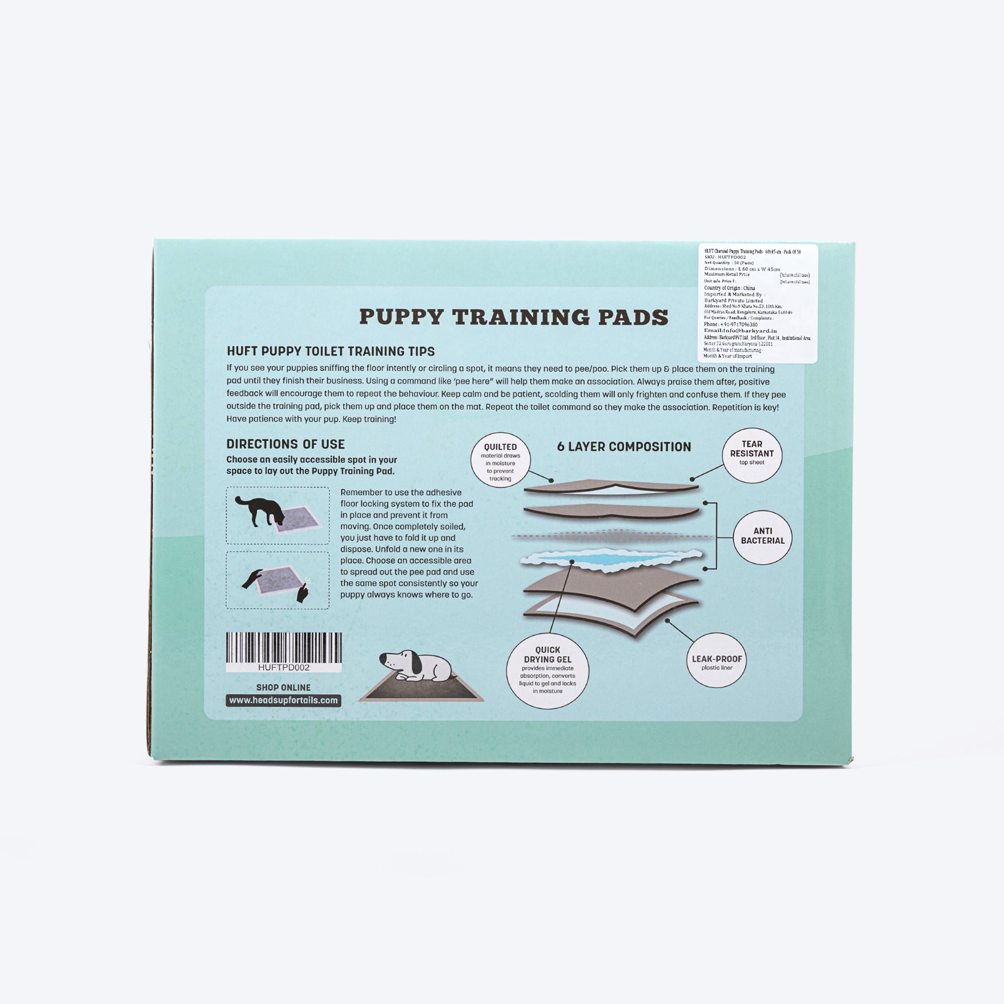HUFT Charcoal Puppy Training Pads - 60 x 45 cm - Pack of 100
