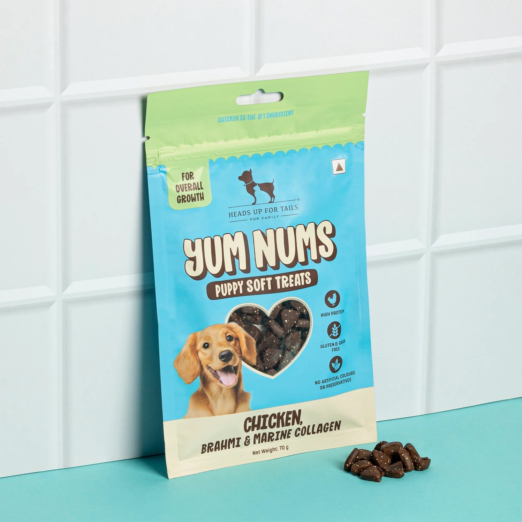 HUFT Yum Nums Puppy Treats Soft & Chewy Sticks Brahmi & Marine Collagen With Chicken- 70 gm