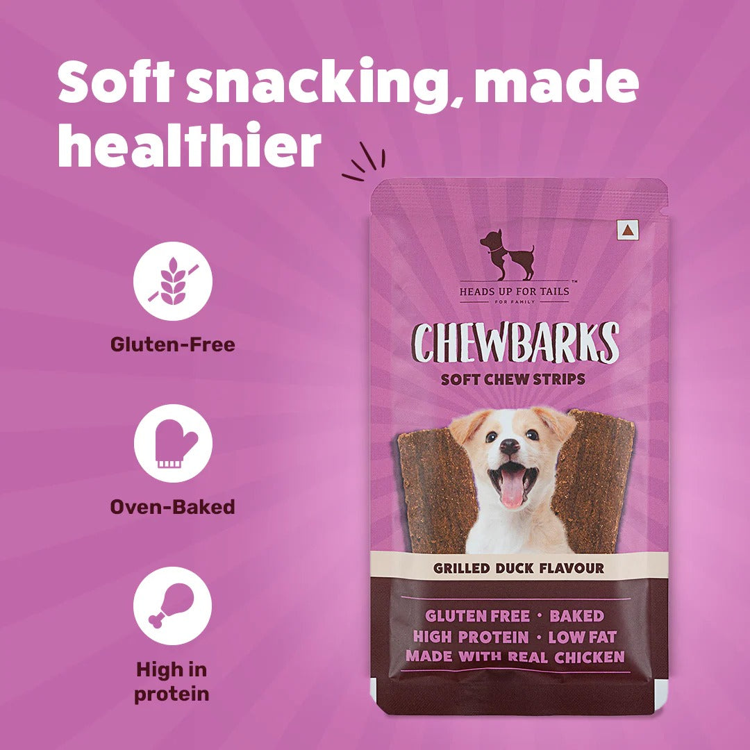 HUFT Chewbarks Dog Soft Chew Strips Treats - Grilled Duck - 30gm