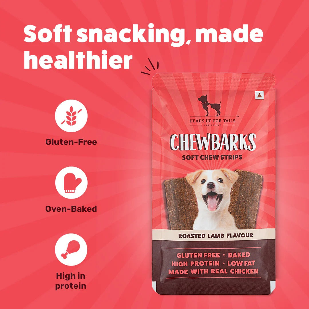 HUFT Chewbarks Dog Soft Chew Strips Treats - Roasted Lamb - 30gm