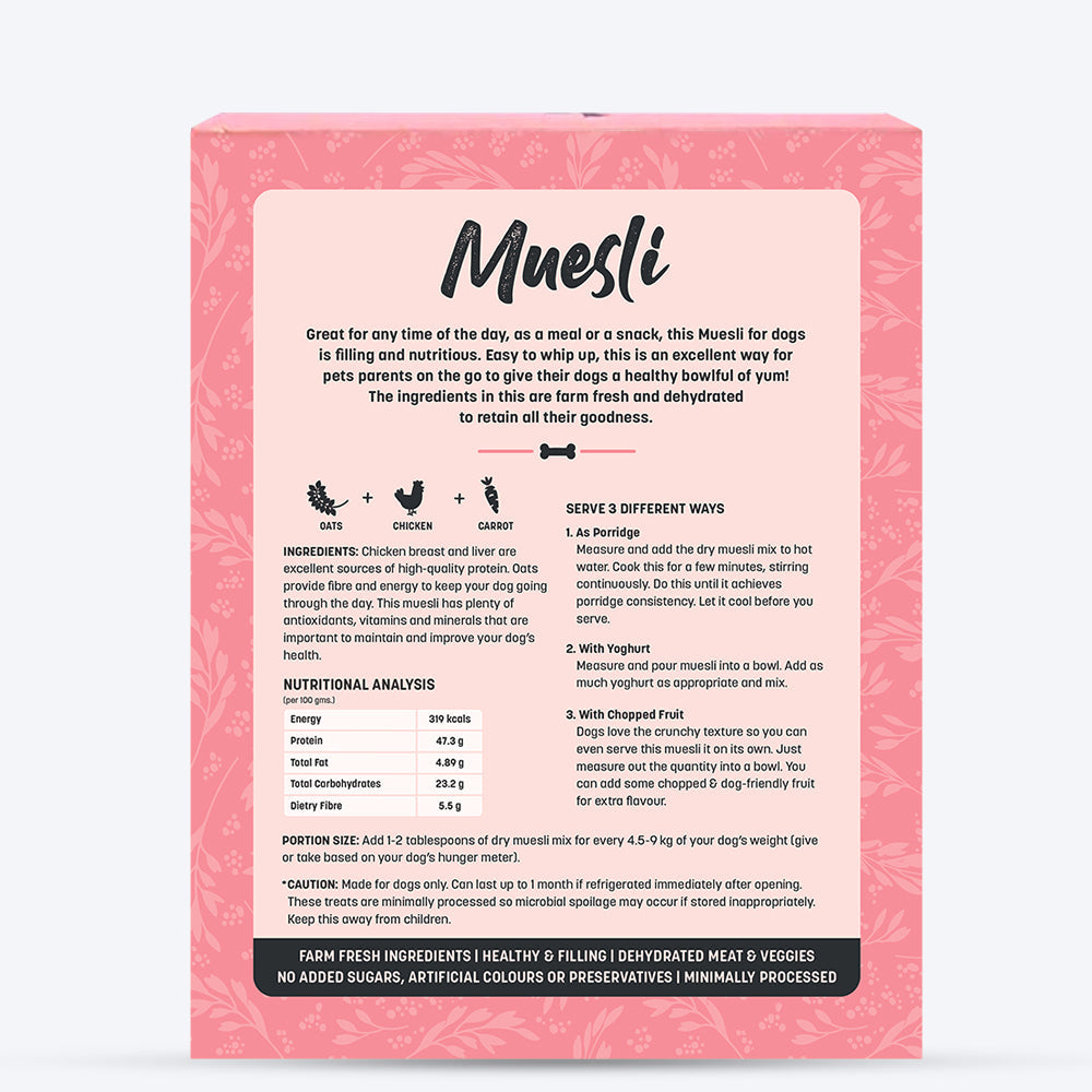 Sara's Doggie Treats Breakfast Muesli - Oats,Chicken,Chicken Liver & Carrots - 250 g - Heads Up For Tails